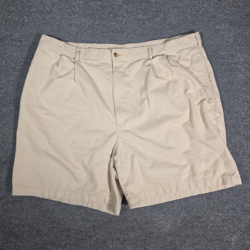 LL Bean Double L Chino Shorts Mens 42 Khaki Tan Pleated Cotton Twill Walking 8"